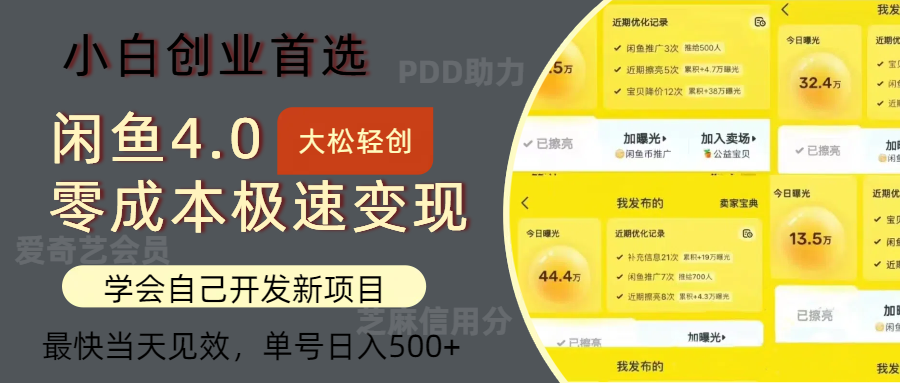 闲鱼0成本极速变现项目，多种变现方式，单号日入500+最新玩法-蓝图副业