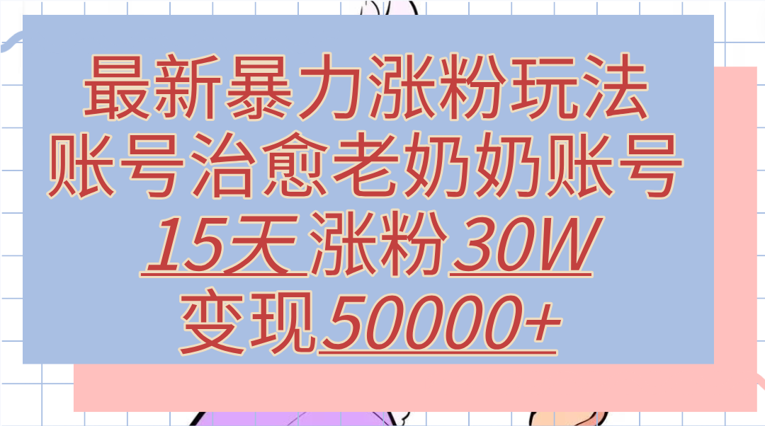 最新暴力涨粉玩法，治愈老奶奶账号，15天涨粉30W，变现50000+【揭秘】-蓝图副业