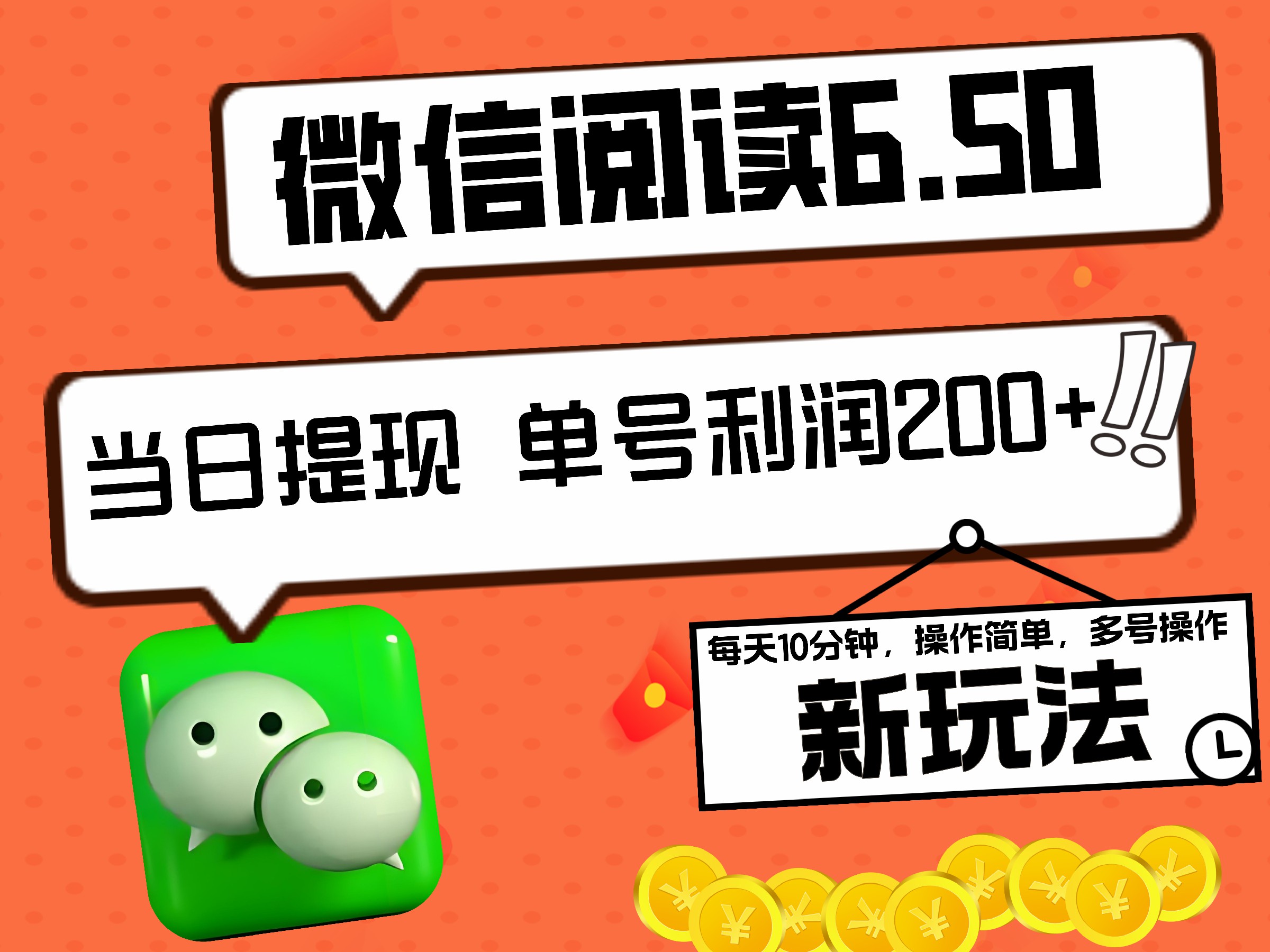 2024最新微信阅读6.50新玩法，5-10分钟 日利润200+，0成本当日提现，可矩阵多号操作-蓝图副业