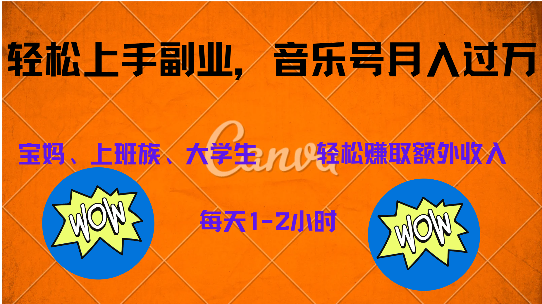 中视频音乐号，纯原创每天1-2小时，保底月入过W-蓝图副业