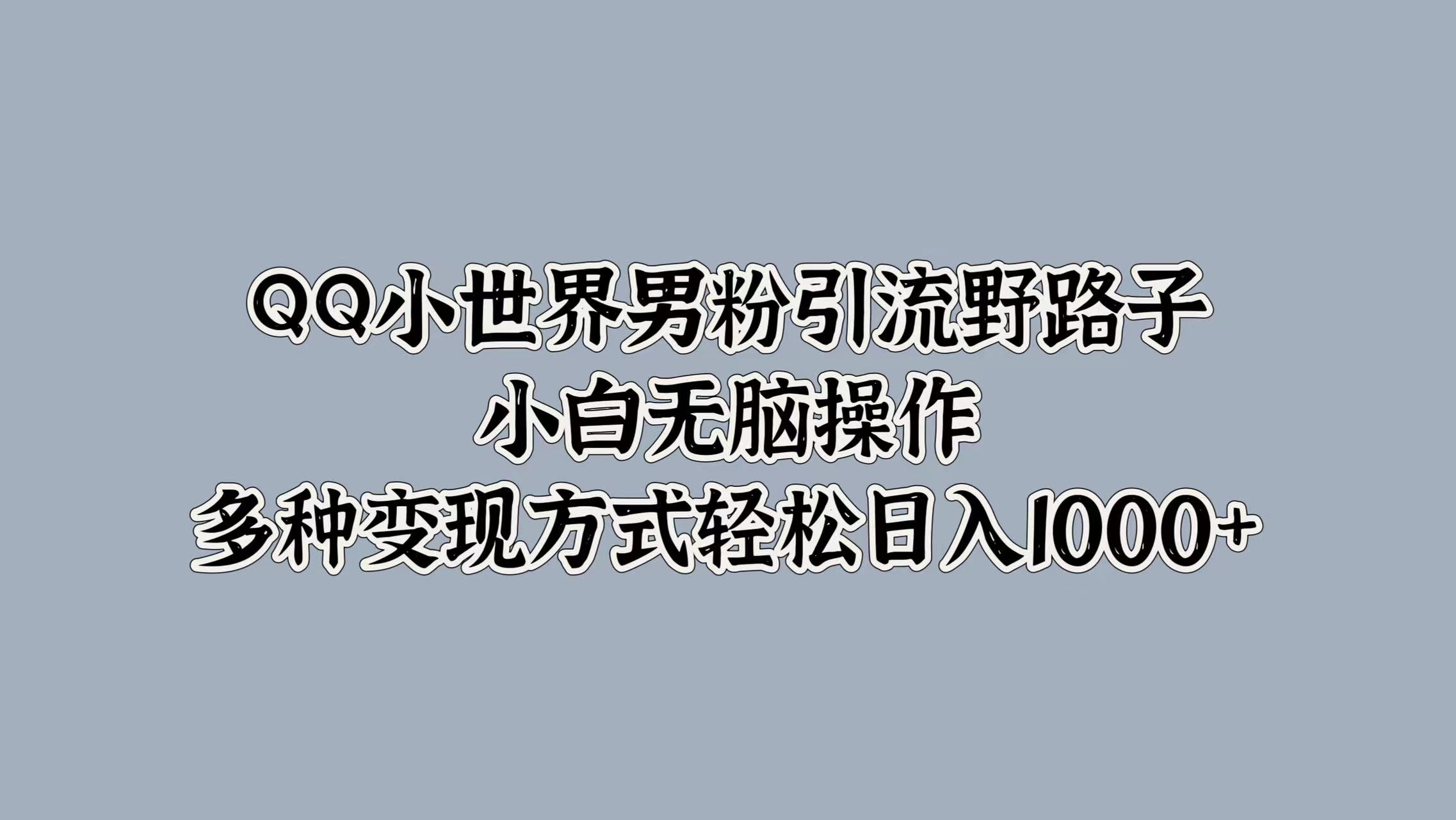 QQ小世界男粉引流野路子，小白无脑操作，多种变现方式轻松日入1000+-蓝图副业