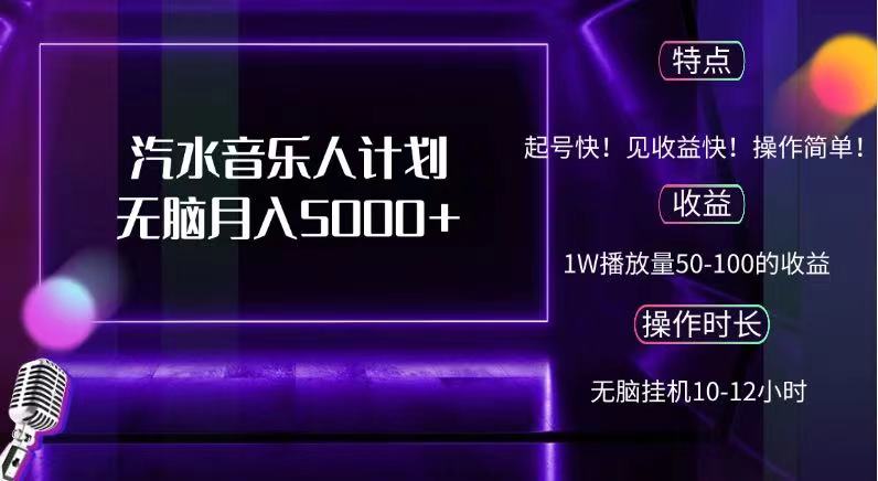 抖音汽水音乐人，计划无脑月入5000+-蓝图副业
