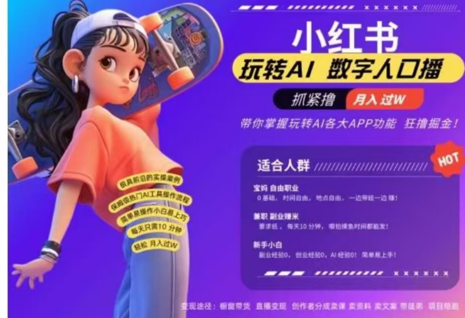 小红书数字人暴力起号，AI改写文案，流量火爆月入破W轻松拿捏，再也不用费劲录口播-蓝图副业