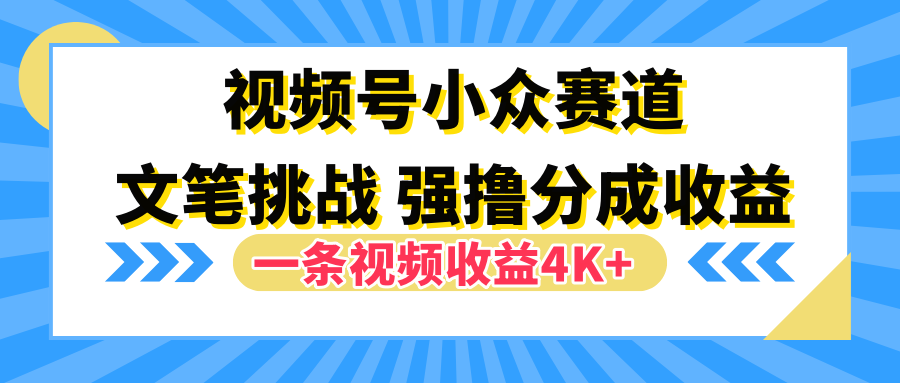 视频号小众赛道,文笔挑战,一条视频收益4K+-蓝图副业