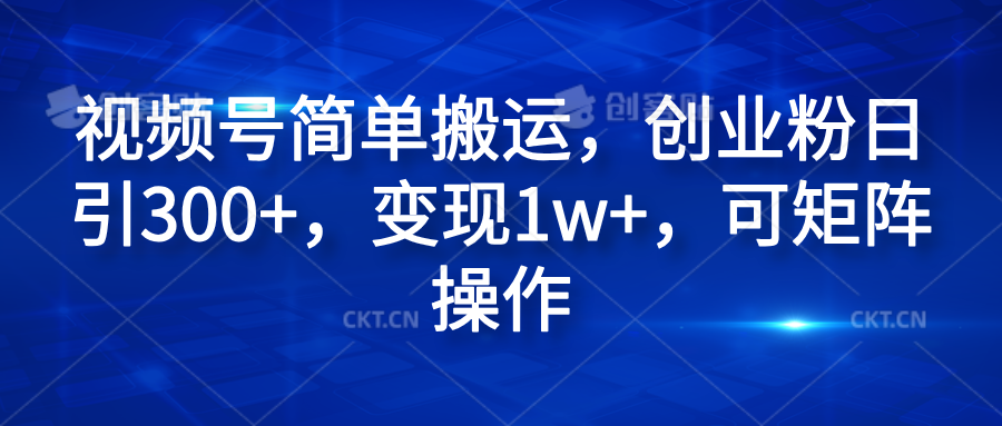 视频号简单搬运，创业粉日引300+，变现1w+，可矩阵操作-蓝图副业