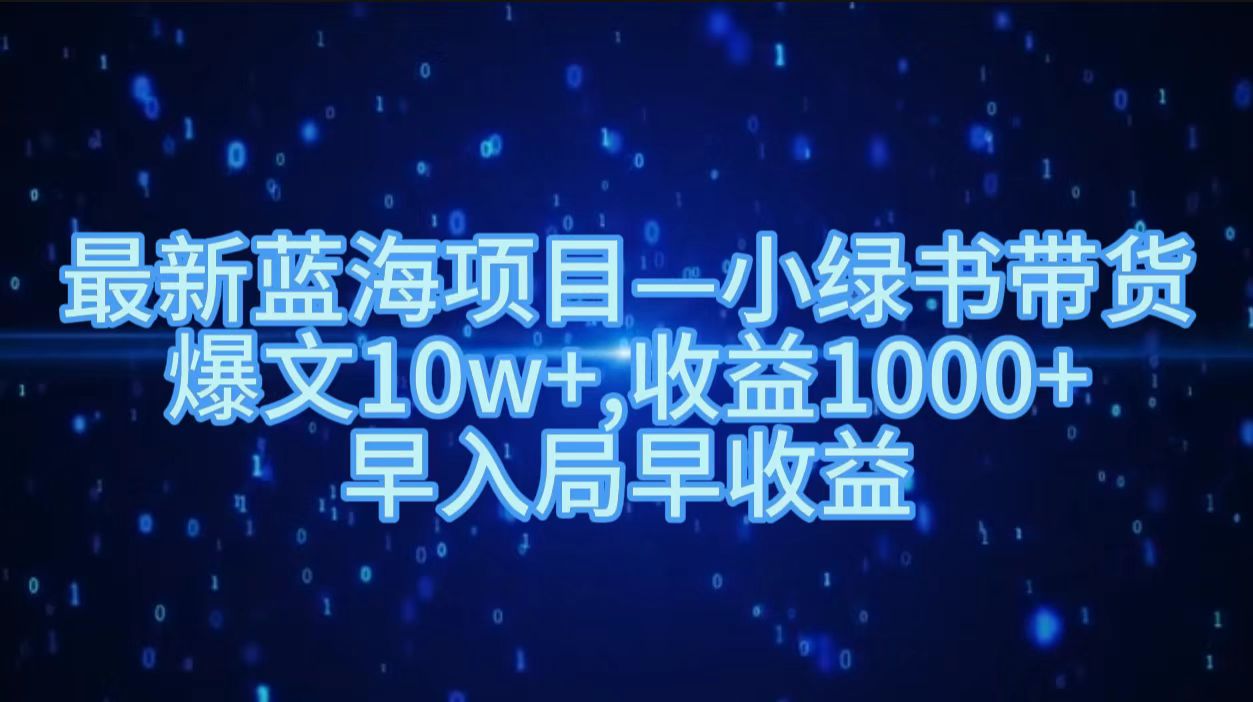 最新蓝海项目小绿书带货，爆文10w＋，收益1000＋，早入局早获益！！-蓝图副业