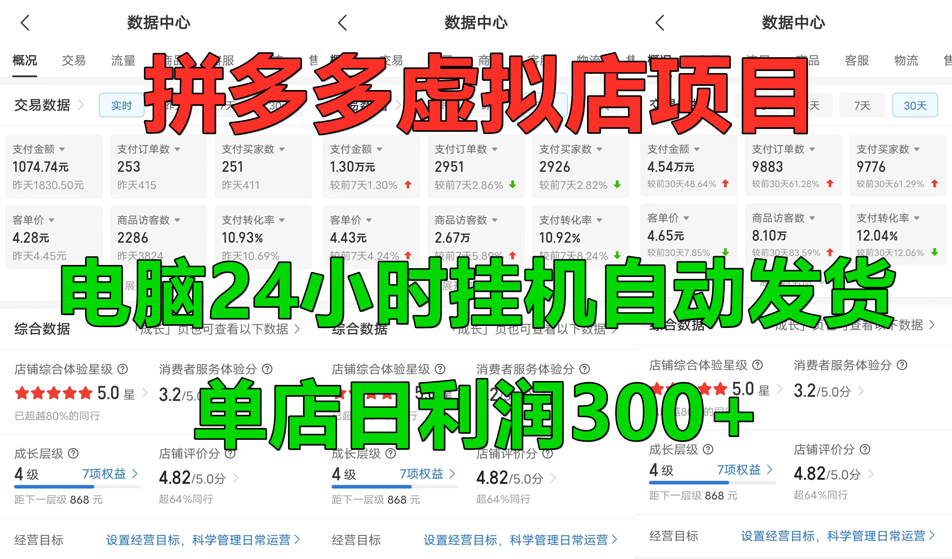 拼多多虚拟店项目，电脑挂机自动发货，单店日利润300+，可放大操作-蓝图副业