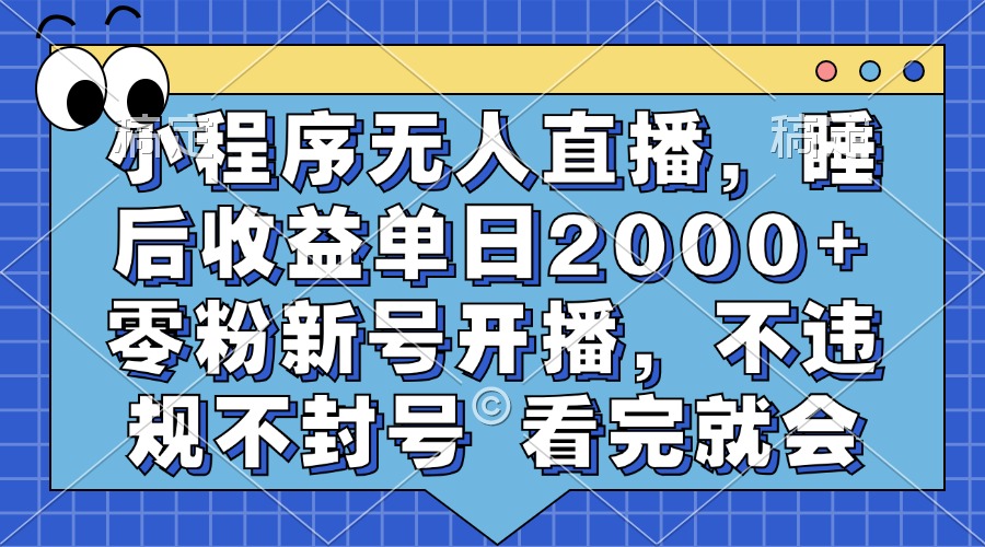 小程序无人直播，睡后收益单日2000+ 零粉新号开播，不违规不封号 看完就会-蓝图副业