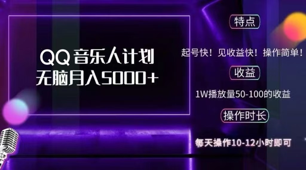 2024 QQ音乐人计划，轻松月入5000+，纯无脑操作，可批量放大操作-蓝图副业