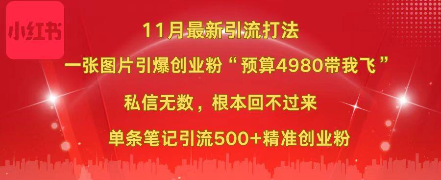 小红书11月最新图片打法，一张图片引爆创业粉“预算4980带我飞”，私信无数，根本回不过来，单条笔记引流500+精准创业粉-蓝图副业