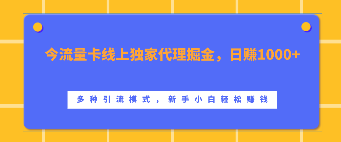 流量卡线上独家代理掘金，日赚1000+ ，多种引流模式，新手小白轻松赚钱-蓝图副业