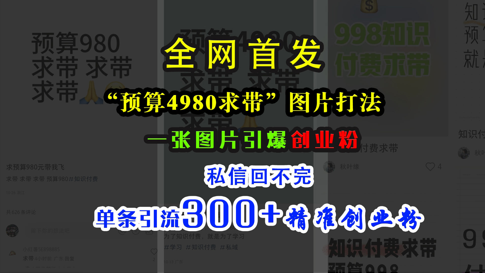 小红书“预算4980带我飞”图片打法，一张图片引爆创业粉，私信回不完，单条引流300+精准创业粉-蓝图副业