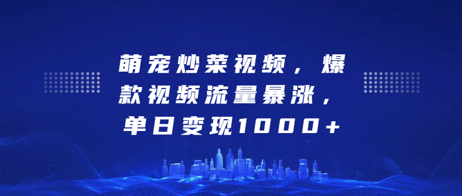 萌宠炒菜视频，爆款视频流量暴涨，单日变现1000+-蓝图副业