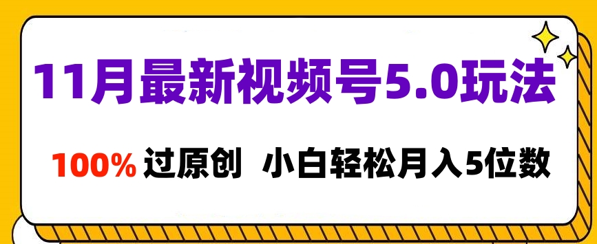 11月最新视频号5.0玩法，100%过原创，小白轻松月入5位数-蓝图副业