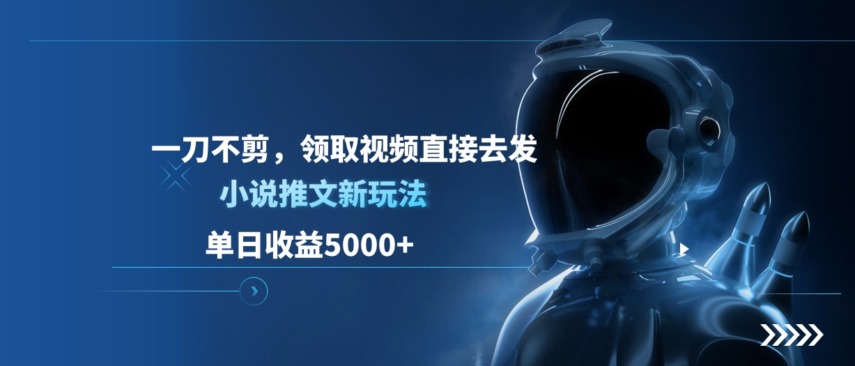 单日收益5000+，小说推文新玩法，一刀不剪，领取视频直接去发-蓝图副业