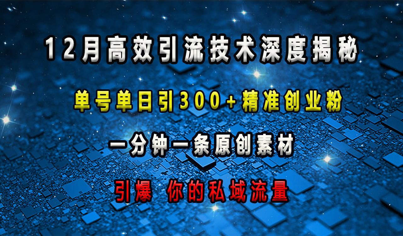 12月高效引流技术深度揭秘 ，单号单日引300+精准创业粉，一分钟一条原创素材，引爆你的私域流量-蓝图副业