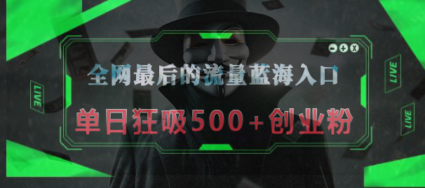 全网最后的流量蓝海入口，半小时引流50+创业粉，单日狂吸500+创业粉-蓝图副业