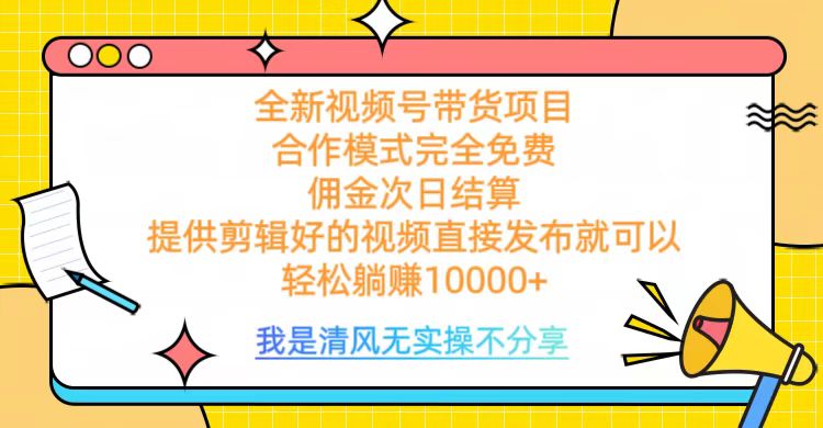 全网最新视频号带货，完全免费合作，佣金次日结算，轻松躺赚10000+-蓝图副业