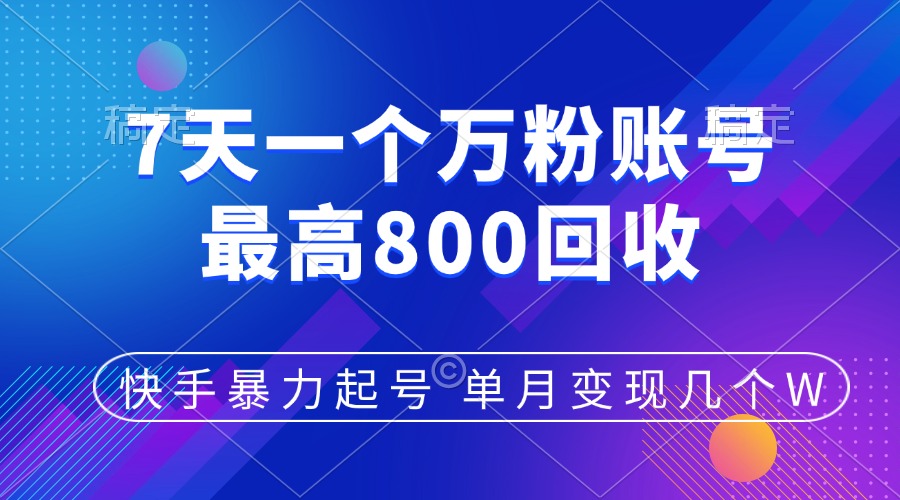 快手暴力起号，7天涨万粉，小白当天起号，多种变现方式，账号包回收，单月变现几个W-蓝图副业