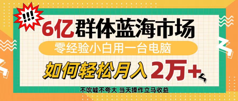 6亿群体蓝海市场，零经验小白用一台电脑，如何轻松月入2万+-蓝图副业