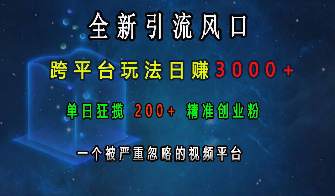 全新引流风口，跨平台玩法日赚3000+，单日狂揽200+精准创业粉，一个被严重忽略的视频平台-蓝图副业