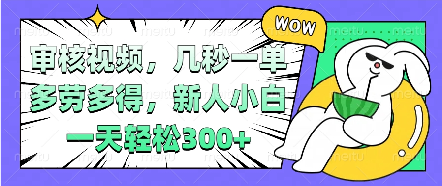 视频审核项目，几秒一单，多劳多得，新人小白一天轻松300+-蓝图副业