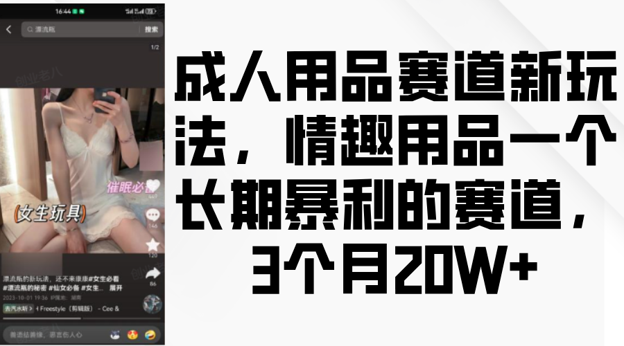 情趣用品一个长期暴利的赛道，成人用品赛道新玩法，3个月20W+-蓝图副业