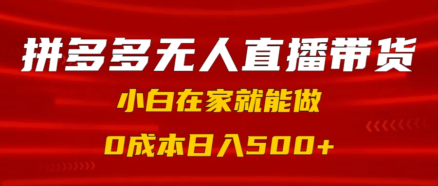 拼多多无人直播带货，小白在家就能做，0成本日入500+-蓝图副业