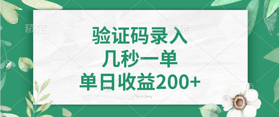 验证码录入，几秒一单，单日收益200+-蓝图副业