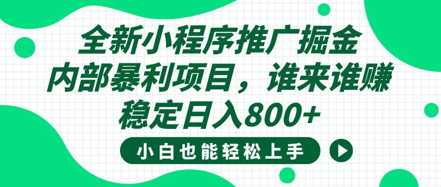 全新小程序推广掘金，内部暴利项目，小白轻松上手，稳定日入800+-蓝图副业