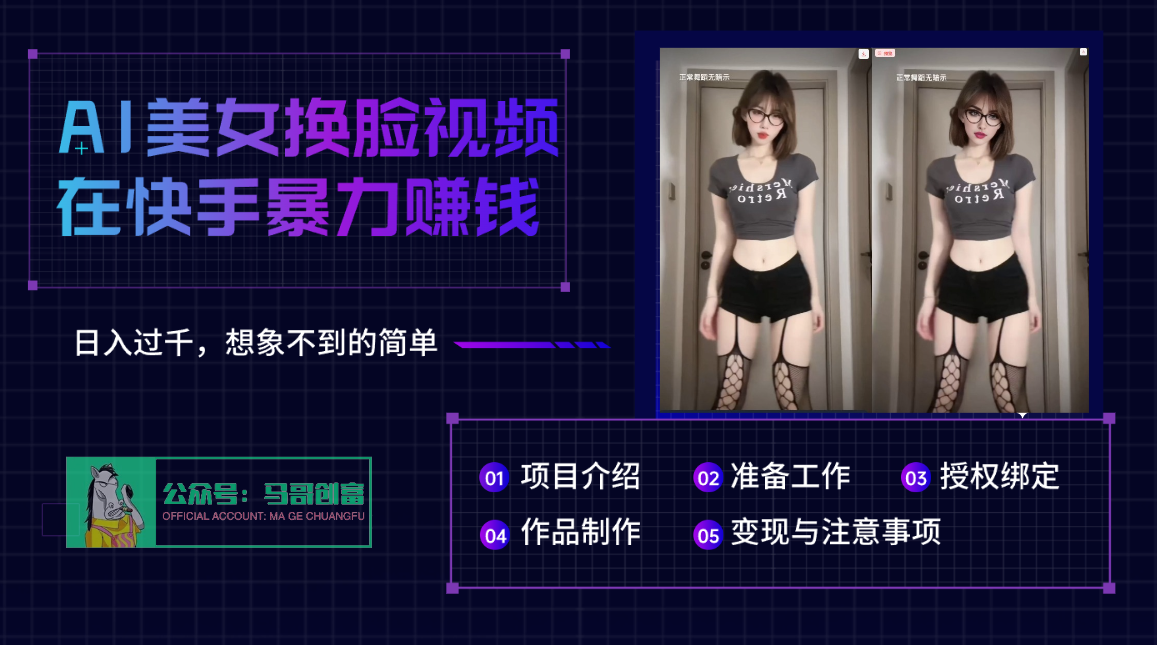 AI批量生成美女换脸视频，结合抖音快手暴利赚钱，通过此方法拉新日入过千-蓝图副业