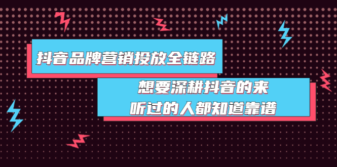 【副业项目4041期】抖音品牌营销投放全链路：想要深耕抖音的来，听过的人都知道靠谱-蓝图副业