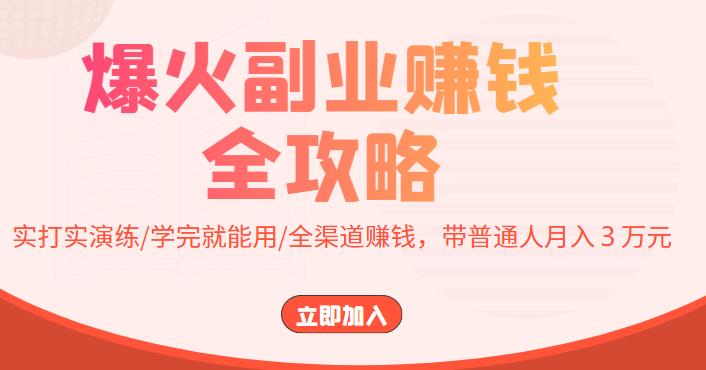 【副业项目4216期】爆火副业赚钱全攻略：实打实演练/学完就能用/全渠道赚钱，带普通人月入３万元-蓝图副业
