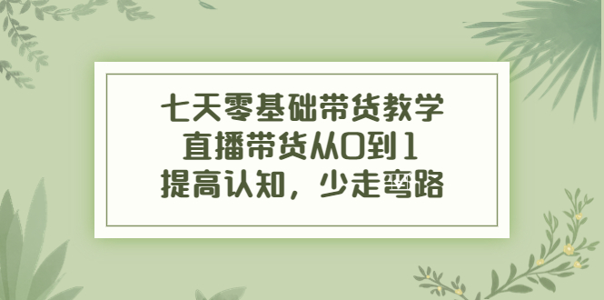 【副业项目4305期】七天零基础带货教学：直播带货从0到1，提高认知，少走弯路-蓝图副业