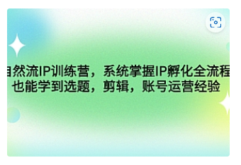 【副业项目4920期】自然流IP训练营，系统掌握IP孵化全流程，也能学到选题，剪辑，账号运营经验-蓝图副业