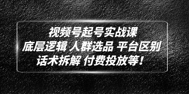 【副业项目5124期】视频号起号实战课：底层逻辑 人群选品 平台区别 话术拆解 付费投放等-蓝图副业