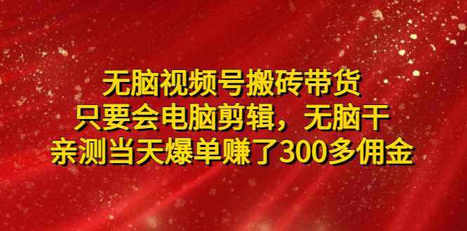 【副业项目5070期】无脑视频号搬砖带货，只要会电脑剪辑，无脑干，亲测当天爆单赚了300多佣金-蓝图副业