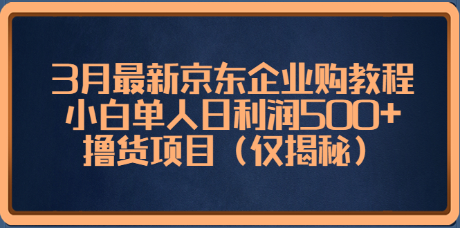 【副业项目5406期】3月最新京东企业购教程，小白单人日利润500+撸货项目（仅揭秘）-蓝图副业