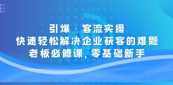 【副业项目5343期】引爆·客流实操：快速轻松解决企业获客的难题，老板必修课，零基础新手-蓝图副业