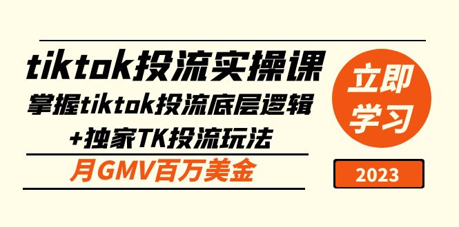 【副业项目5245期】tiktok投流实操课：掌握tiktok投流底层逻辑+独家TK投流玩法 月GMV百万美金-蓝图副业