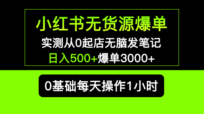【副业项目5585期】小红书无货源爆单 实测从0起店无脑发笔记 日入500+爆单3000+长期项目可多店-蓝图副业