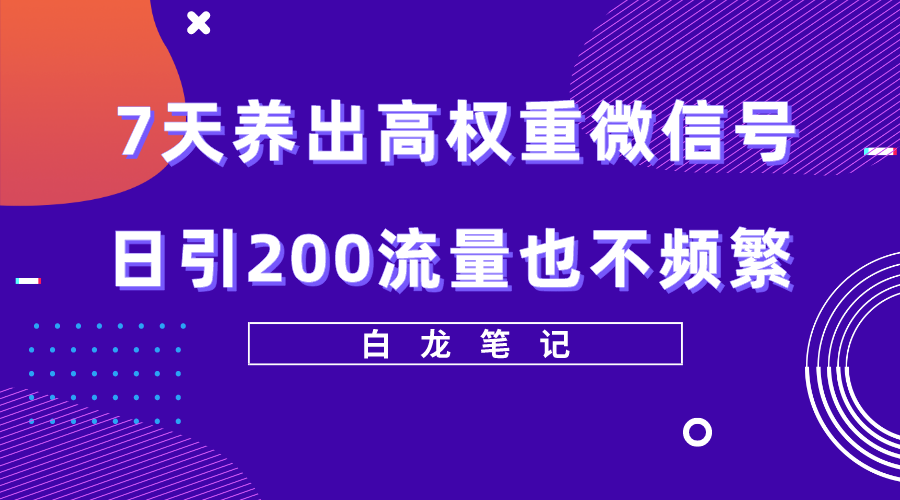 【副业项目5703期】7天养出高权重微信号，日引200流量也不频繁，方法价值3680元-蓝图副业
