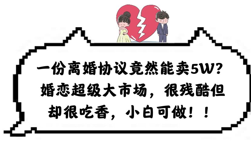 【副业项目6217期】一份离婚协议竟然能卖5W？婚恋超级大市场，很残酷但却很吃香，小白可做-蓝图副业