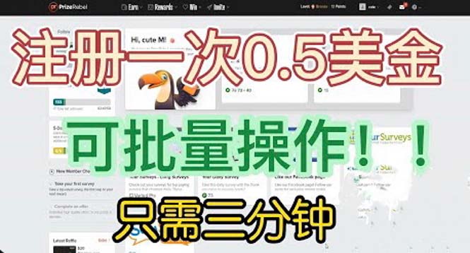 【副业项目6345期】国外项目注册一次0.5美金 只需三分钟无脑操作 可批量放大 小白工作室福利-蓝图副业