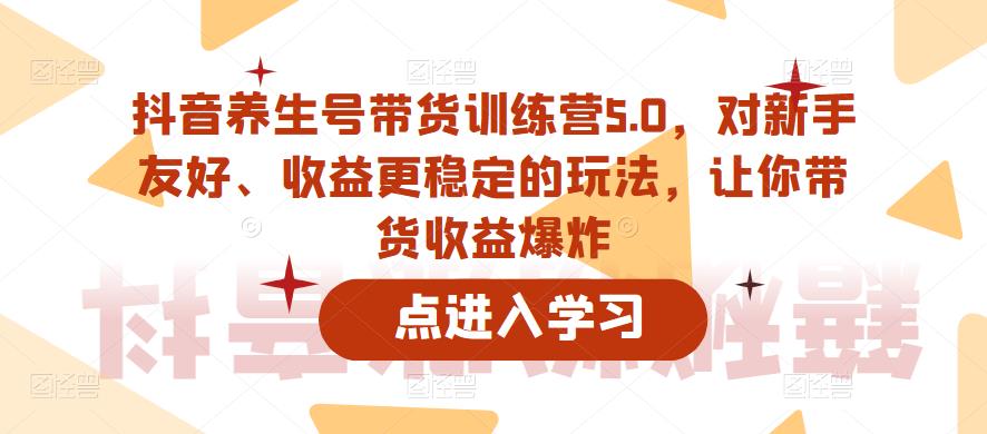 【副业项目6325期】抖音养生号带货训练营5.0，对新手友好、收益更稳定的玩法，让你带货收益爆炸（更新）-蓝图副业