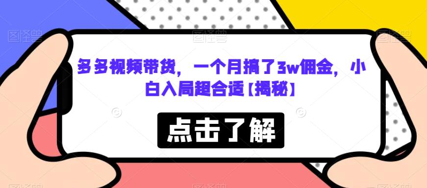 【副业项目6752期】多多视频带货，一个月搞了3w佣金，小白入局超合适【揭秘】-蓝图副业