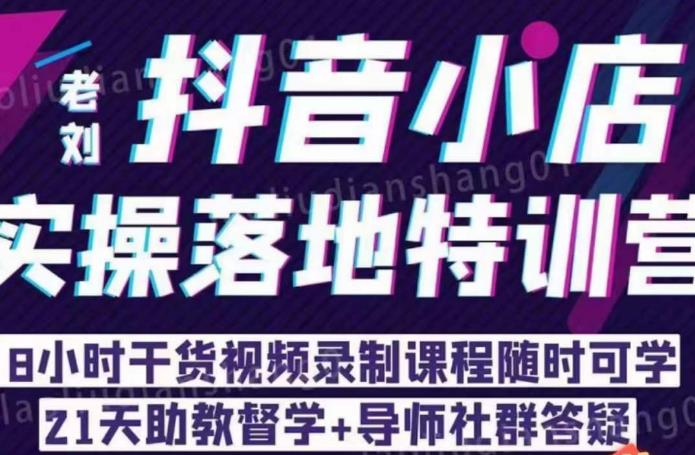 【副业项目6755期】老刘·抖店商品卡流量，​抖音小店实操落地特训营，8小时干货视频录制课程随时可学-蓝图副业