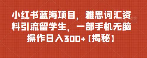 【副业项目6767期】小红书蓝海项目，雅思词汇资料引流留学生，一部手机无脑操作日入300+【揭秘】-蓝图副业