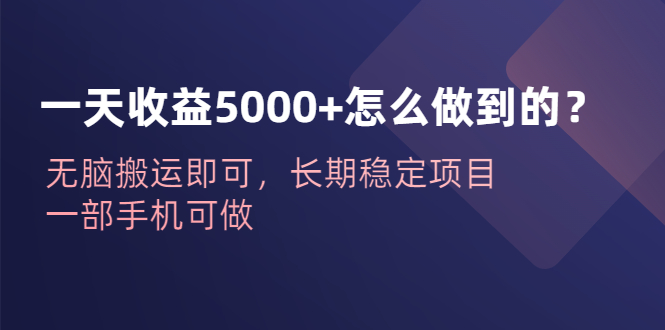 【副业项目6540期】一天收益5000+怎么做到的？无脑搬运即可，长期稳定项目，一部手机可做-蓝图副业