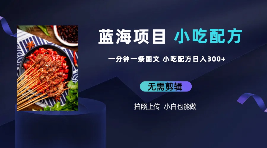 【副业项目6497期】蓝海项目一分钟一条图文作品-日入300+小吃配方项目（附 684G小吃配方）-蓝图副业